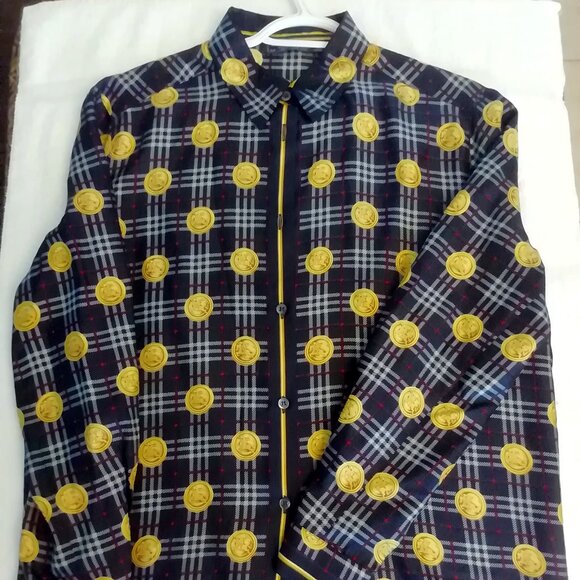 Burberrys 100% Silk Shirt (Made in Italy) - Medium - Blue And Gold - Picture 1 of 3
